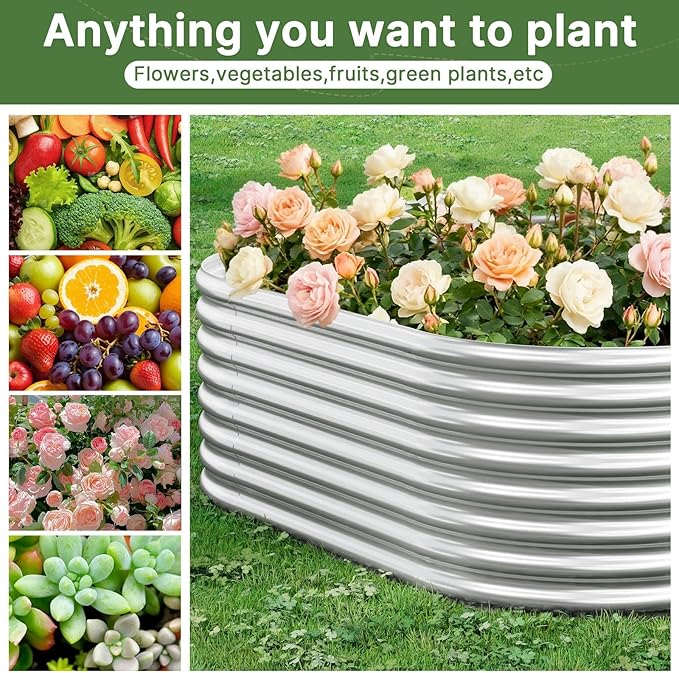 2 PCS Tall 8x3x1.5ft Galvanized Raised Garden Bed Outdoor, Metal Garden Bed for Vegetables, Above Ground Garden Box for Flower, Steel Raised Beds for Gardening