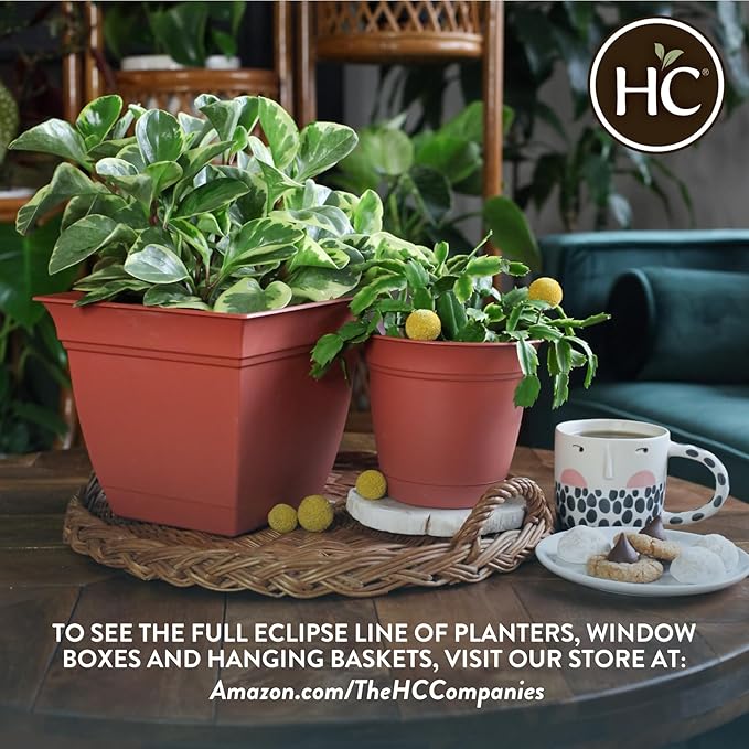 The HC Companies 8 Inch Eclipse Round Planter Pots with Drainage Holes & Attached Saucer, Lightweight UV-Resistant Plastic Indoor & Outdoor Planters, 6-Pack Flower Pots for Garden & Home Decor, Teal