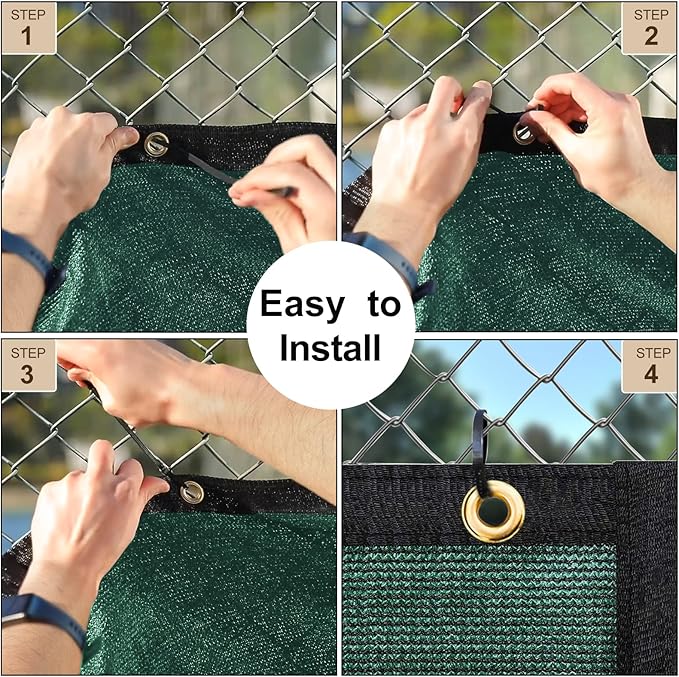 UPGRADE Privacy Fence Screen 4'x8' Dark Green Outdoor 90% Visibility Blockage 170 GSM Mesh Shade Cover Panels for Backyard,Balcony,Home Decoration with Zip Ties,Customized Avaliable