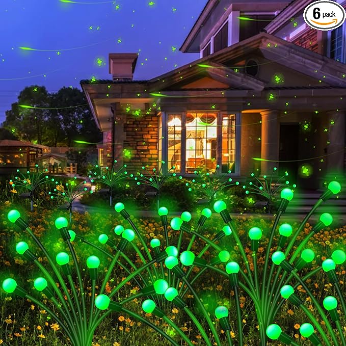 Solar St Patricks Day Lights Outdoor, 6 Pack 60 LED Solar Green Firefly Lights Waterproof, Sway by Wind, Swaying Light for Yard Patio Backyard Garden Planter Flower Bed Pathway Outdoor Decoration