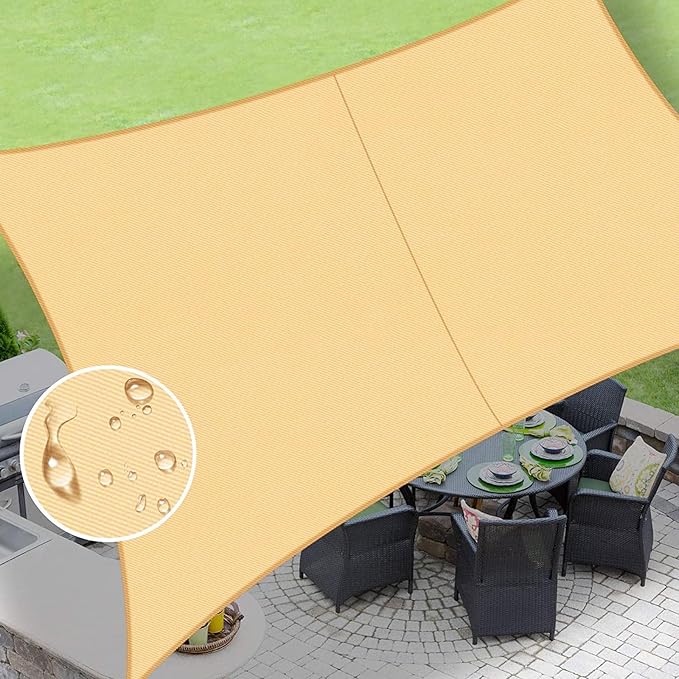 LOVE STORY Rectangle 6'x12' Waterproof Sun Shade Sail Canopy UV Block for Outdoor Patio Backyard Carport,Sand(We Make Custom Size)