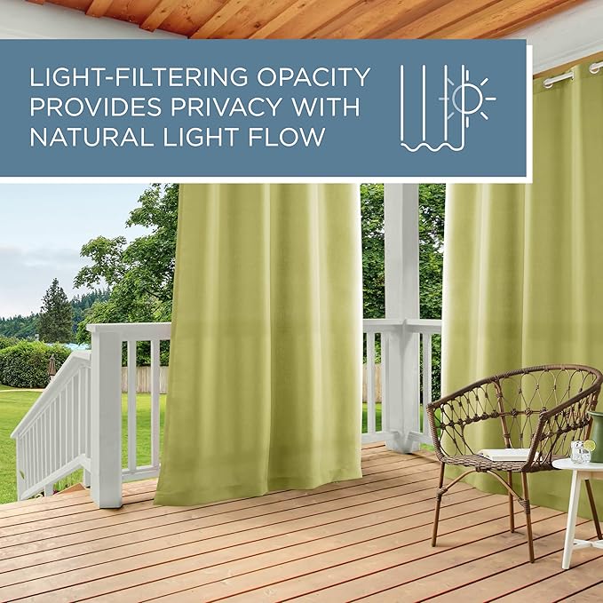 TOWN & COUNTRY BASICS Cabana Solid Heavyweight Indoor Outdoor Curtains, Light Filtering Opacity with Grommet Top, Water Repellent, 2-Pack Set, 54"x84", Kiwi Green
