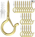 PlusRoc 20 Pack Ceiling Hooks for Hanging Plants Outdoor String Lights Heavy Duty, 2.2 Inch Eye Hook Screw in Cup Hooks Q-Hanger for Patio Lights, Wall Wood Fence Deck Mount(Gold)