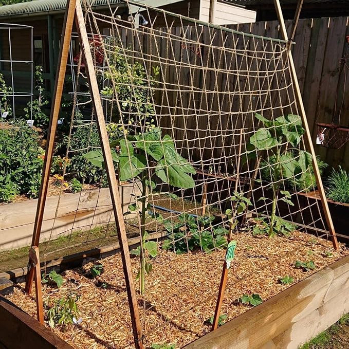 Jute Trellis Netting - Jute Netting for Garden, Heavy Duty Plant Support Netting for Climbing Plants, Cucumber, Vine, Fruits & Vegetables, Climbing Vining Plants (6.6 Ft x 32.8 Ft, 3.9 Inch Squares)
