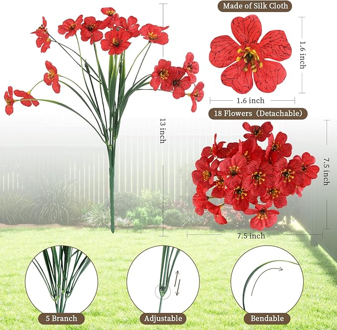 24 Bundles Artificial Flowers for Outdoors/Indoors, Fake Flowers Plants for Indoor Outside Garden Porch Window Box Home Wedding Farmhouse(8 Color)