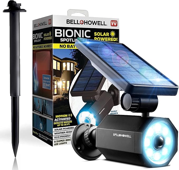 Bell+Howell Bionic Spotlight Deluxe Solar-Powered Spot Light 25 Feet Motion Sensor, Sun Panels, Waterproof Frost Resistant Patio, Yard and Outdoor Lighting As Seen On TV, Black…