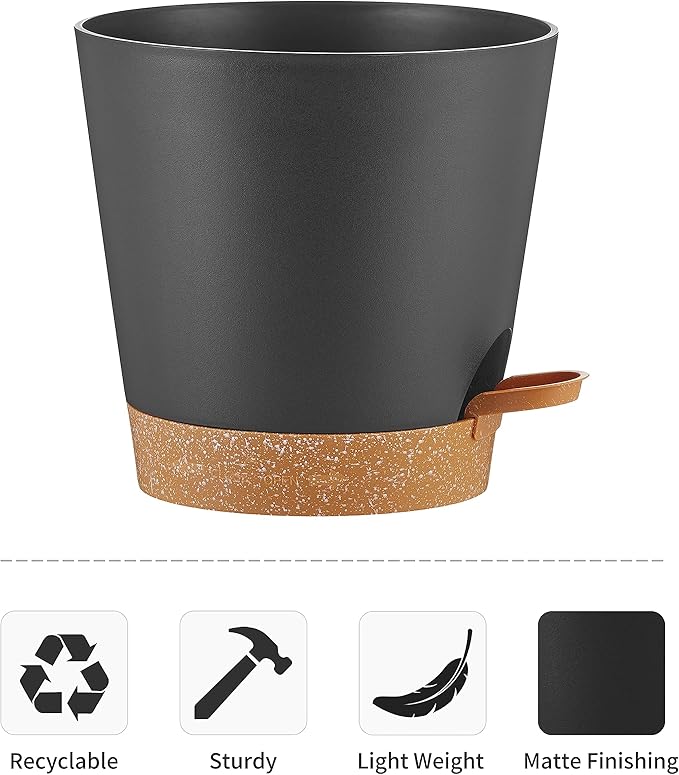 FaithLand 2-Pack 9 Inch Planter Pots for Indoor Outdoor Plants, Self Watering Flower Pots with Deep Reservoir, Black with Terracotta …