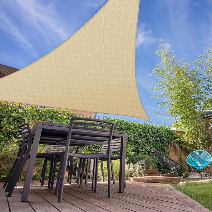 E&K Sunrise 28' x 28' x 28' Sun Shade Sail Triangle Canopy Shade Cover UV Block for Patio Backyard Garden Outdoor (Sand)