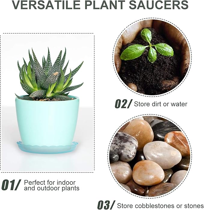 12Pcs Clear Plant Saucer, 6 8 10 Inch Durable Plastic Plant Tray, Round Plant Pot Saucers, Drip Tray for Indoor and Outdoor Garden, Amber Brown