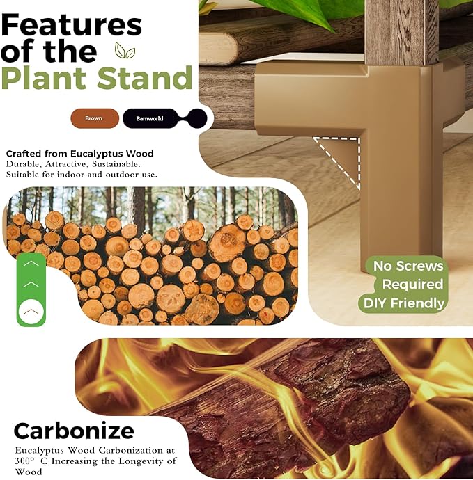 Bamworld Plant Stand Indoor Outdoor Corner Shelf Plant Holder 4-Pot Flower Stand Wood Plant Rack Indoor Multiple Plants Patio Balcony Garden Livingroom
