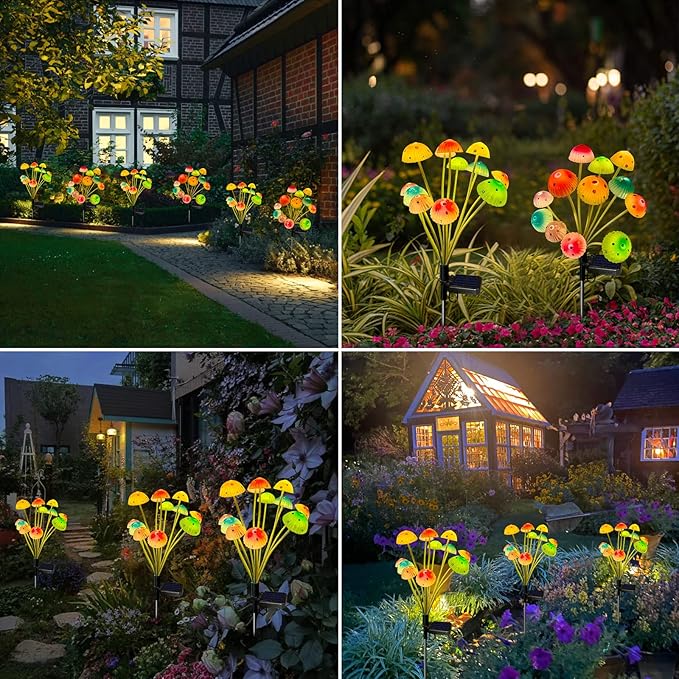 Solar Garden Lights Decorative,2 Pack 24LED Solar Powered Mushroom Lights Outdoor, Gifts for Women Birthday Mothers Day, Mushroom Flower Light Yard Decor Outside Waterproof for Lawn Porch Patio
