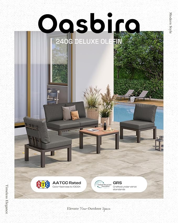 Aluminum Outdoor Patio Sofa Set, 2 Seats Modular Sectional Single Seat Sofa Chairs with Removable Cushions, All-Weather Outdoor Conversation Sets for Garden & Yard, Graphite