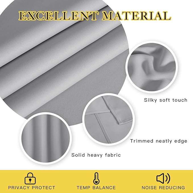 NICETOWN Blackout Long Window Curtain 90 inch Length - Room Darkening Thermal Curtain Grommet Large Window Treatment Light Blocking for Living Room (Siver Grey, 1 Panel, W66 x L90)