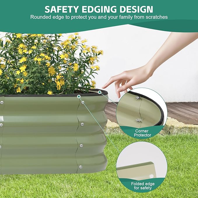 4 in 1Galvanized Raised Garden Bed - 5x3x1ft Modular Garden Planter Bed Outdoor | Steel Raised Bed Kit with Bracing Rods, Gloves for Gardening Vegetables Fruits and Flowers (Green)