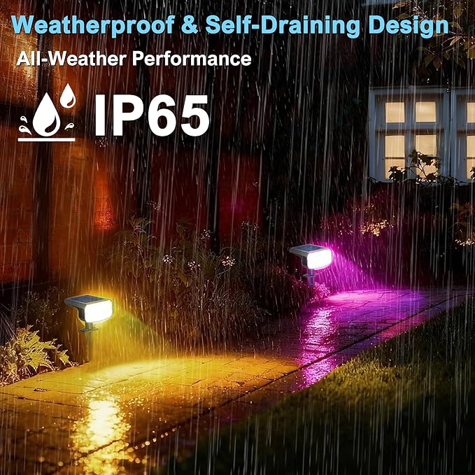 Color Changing Solar Spot Lights Outdoor Waterproof IP65,9 Lighting Modes Multicolor RGB Christmas Spotlight for Porches Yard Gardens Landscape Deconrations-4 Pack