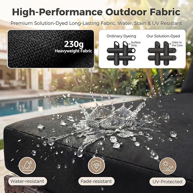 NICESOUL Large Size Patio Furniture Set with Fire Pit Natural Gas/Propane, 29.3'' High Backrest Luxurious Outdoor Modular Sofa Set, 9 Piece Heavy Duty Conversations, Brown Rattan and Black Cushion