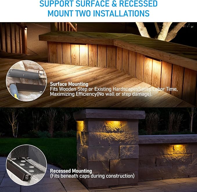 LEONLITE 12 Inch LED Hardscape Lighting, Update Retaining Wall Light, LED Landscape Lighting, 12-24V AC/DC Paver Light Low Voltage, 3W/5W/7W Dimmable Outdoor Step Lights, 2700K Soft White, ETL, 4 Pack
