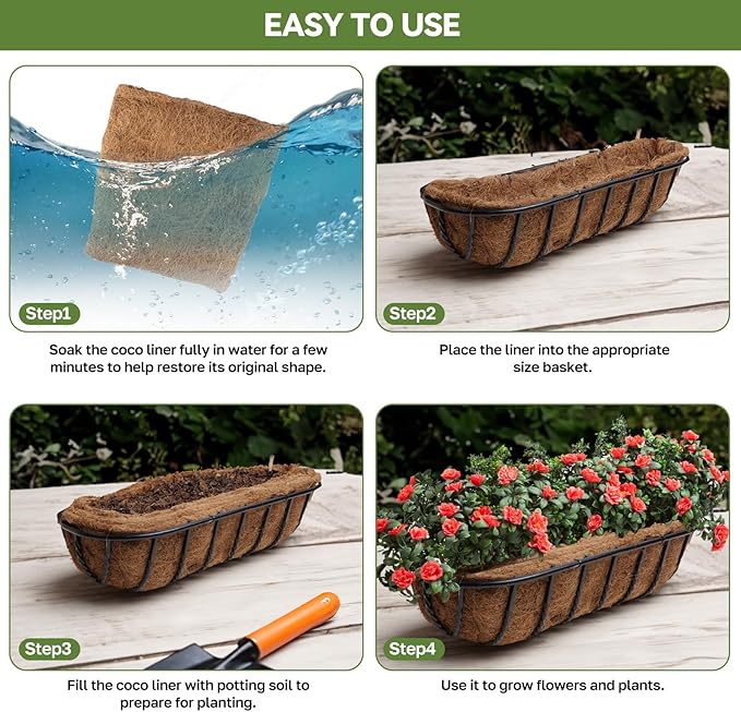 2Pcs Trough Coco Liner 30" Coco Coir Liners for Planters, Liners for Window Boxes Liners, Wall Basket Planters, Railing Hanging Baskets, Garden Planter Baskets
