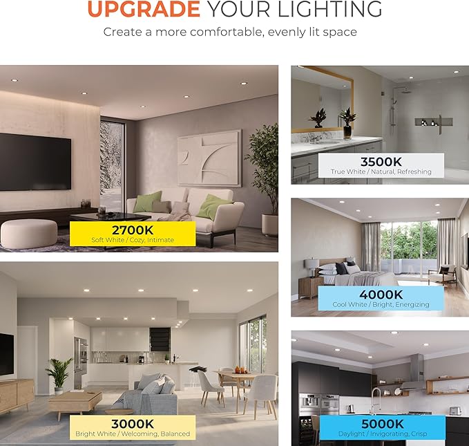 HALO HLB 6 in LED Recessed Lighting Canless Dimmable Wet Location Selectable Lumens and Selectable Color 27/30/35/40/5000K 6 Pack Indoor Outdoor Soffit Ceiling Light HLB6LSFS5-6PK