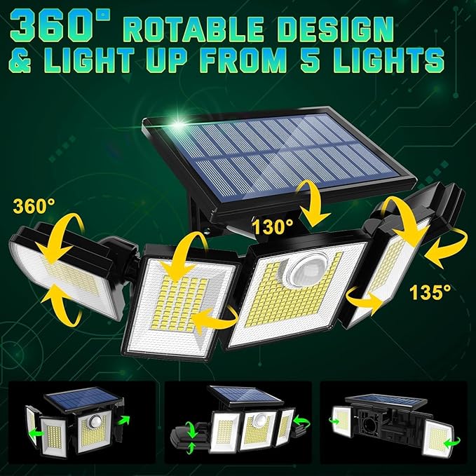 Solar Lights Outdoor Waterproof Motion Sensor - 416 LEDs 3000 Lumens Super Bright 3 Brightness 3 Modes 2400mAh 360° Illumination 32ft Solar Flood Security Light for Outside (‎With Remote Control, 4)