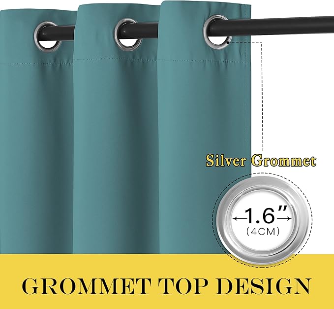 NICETOWN Blackout Curtains 72 inches Long, Grommet Privacy Window Treatment Thermal Insulated Room Darkening Sliding Glass Door Drape for Bedroom Living Room, 1 Panel, W100 x L72, Sea Teal