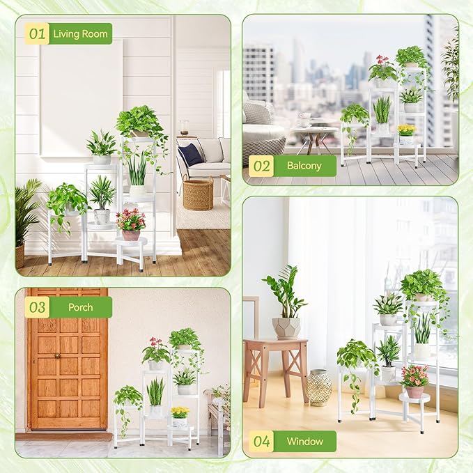 iDavosic.ly Plant Stand Indoor Outdoor, 6 Tier Corner Metal Flower Display Holder Shelf, Easy Assembly Folding Tall Orchid Rack for Patio Balcony Porch Garden Living Room House, White