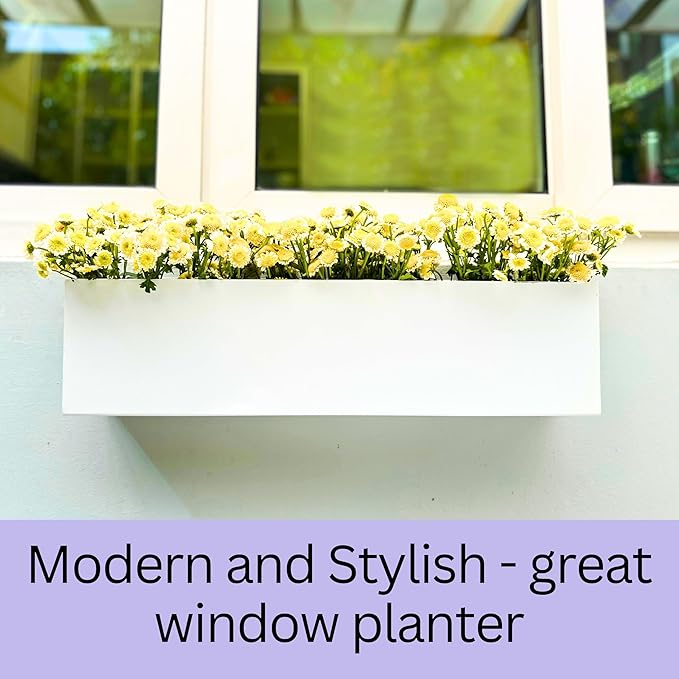 LaLaGreen Wall Planter (30 Inch, 4 Pack) White Carbon Steel Metal Hanging Flower Pots, Long Rectangular Wall Mount Window Box Planters for Outdoor Plants, Succulents, Fence, Deck Home Garden Decor