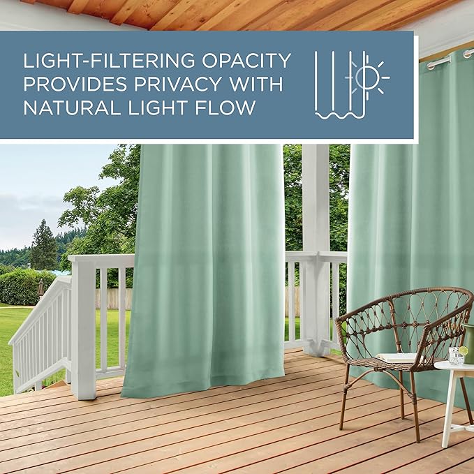 TOWN & COUNTRY BASICS Cabana Solid Heavyweight Indoor Outdoor Curtains, Light Filtering Opacity with Grommet Top, Water Repellent, 2-Pack Set, 54"x108", Seafoam
