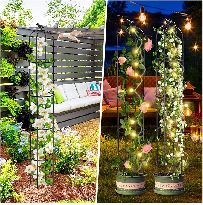Tower Obelisk Garden Trellis for Climbing Plant，6.3FT/75.6" Rustproof Metal Potted Plant Climbing Support for Indoor Outdoor Flowers Vegetable Fruits Vines Support (2PCS)