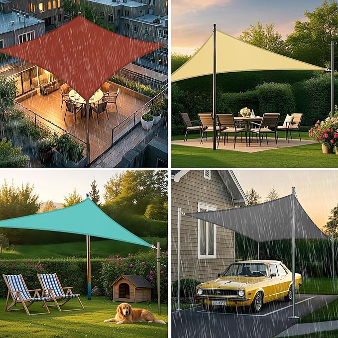 Artpuch Waterproof Sun Shade Sail, 10'x10' Turquoise Rectangular, UV Resistant Rain Canopy, Curved Edges Shade Cloth for Outdoor Patio, Deck, Yard