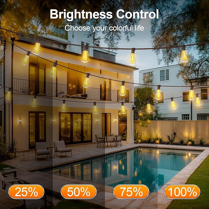 Outdoor String Led Patio Lights - 200Ft 60M Outside Waterproof Light with Remote Dimmable ST38 Shatterproof Bulb Hanging Outdoor Electric Lighting for Backyard Yard Gazebo Porch Party