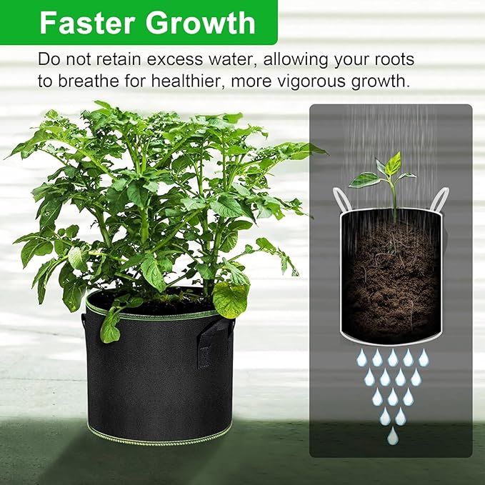 5 Gallon Fabric Grow Bags 6-Pack, Thickened Aeration Planter Bags with Handles Plant Tags Seedling Bags for Outdoor Indoor Vegetable Garden, Black