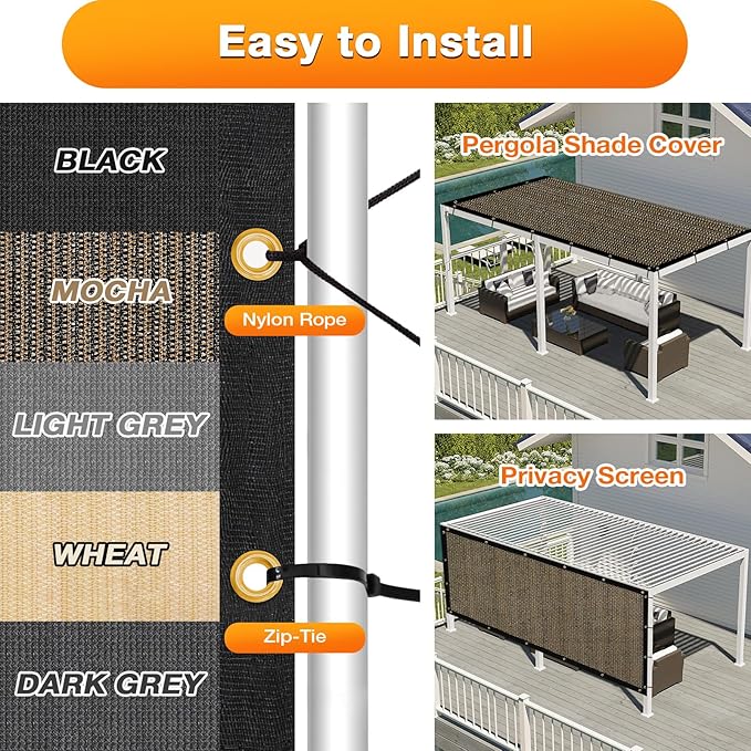 Artpuch Outdoor Pergola Shade Cover 14x15 FT Sun Shade Cloth with Grommets Mocha 90% UV Protection Canopy Patio Privacy Screen (Customized Available)