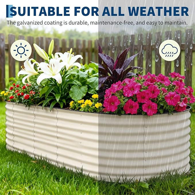 Garvee 2 Pack Galvanized Raised Garden Beds - 8x4x2ft Planter Box for Vegetables, Flowers, Rust-Resistant Garden Box, Easy Assembly Raised Beds, Durable Planters for Outdoor Plants, Beige