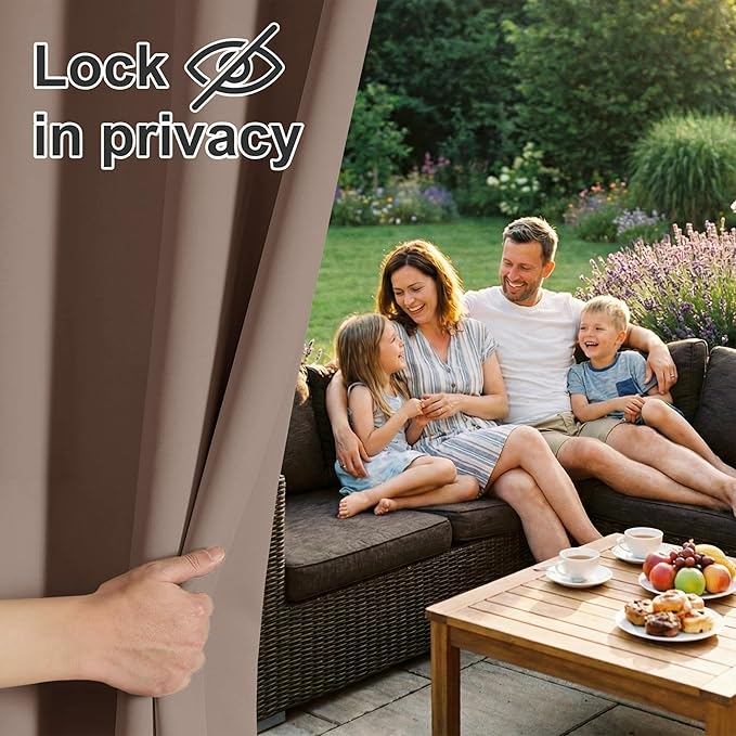 RYB HOME Patio Outdoor Curtains - Waterproof Outdoor Curtains Waterproof Privacy Shade Sun Light Block Insulating Drapes for Balcony Pergola Porch Decor, 1 Panel, W 52 x L 108 inches, Mocha