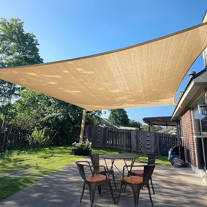 SUNLAX Sun Shade Sail 10' x 11' Sand Rectangle Canopy Sail Shade Cover UV Block Permeable Sunshade Outdoor for Patio Backyard Deck Pergola (We Make Custom Size)