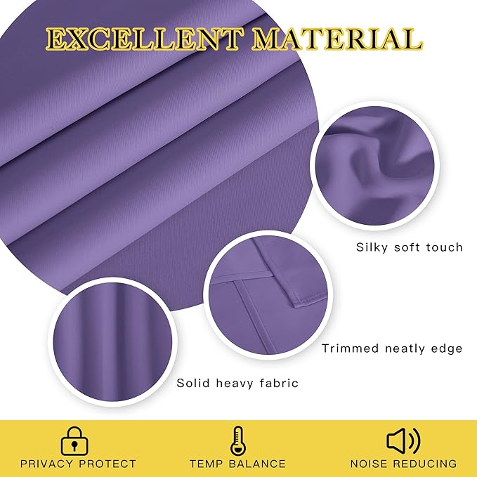NICETOWN Blackout 108 inch Curtains for Sliding Glass Door, Grommet Thermal Insulated Room Darkening Window Treatment Sound Reducing Drapes for Room Divider, 1 Panel, W52 x L108, Lilac Purple