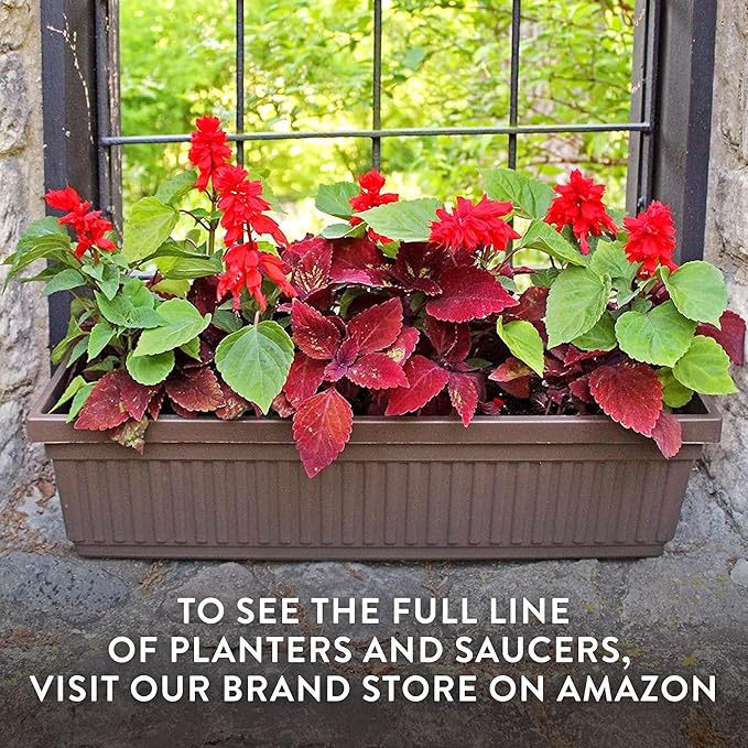 The HC Companies 18 Inch Venetian Window Planter Box with Drainage Plug, Lightweight UV-Resistant Plastic Indoor & Outdoor Planters, 2-Pack Flower Box for Garden & Home Decor, Sandstone