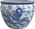 Red Lantern 18" Dragon Blue & White Porcelain Fishbowl