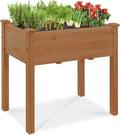 Best Choice Products 34x18x30in Raised Garden Bed, Elevated Wood Planter Box Stand for Kids, Backyard, Patio, Balcony w/Bed Liner, 150lb Capacity - Acorn Brown