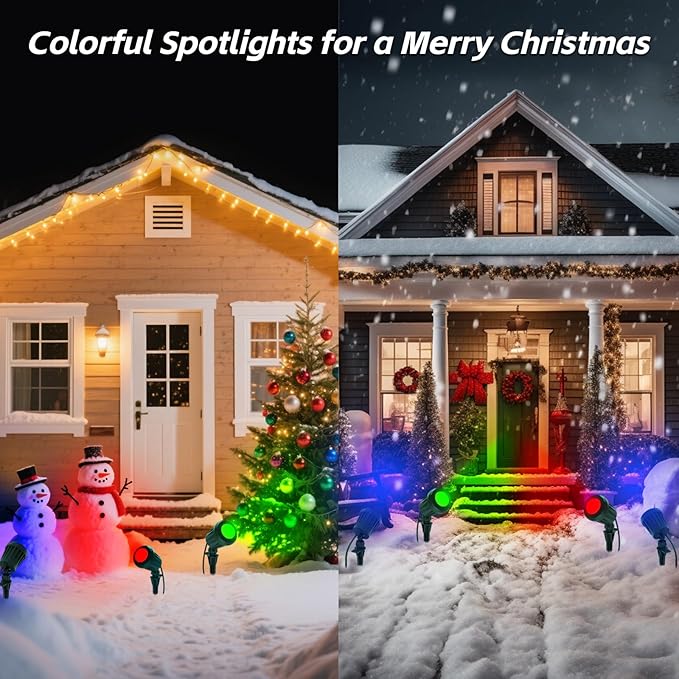 Spotlight Outdoor – 120V Plug-in, 2700K Warm White LED Landscape Spot Lights with RGB 3 Lenses for Yard, Garden, Lawn&Tree Decor, IP67 Waterproof, Perfect for Holidays&Everyday (2 Pack, Green)