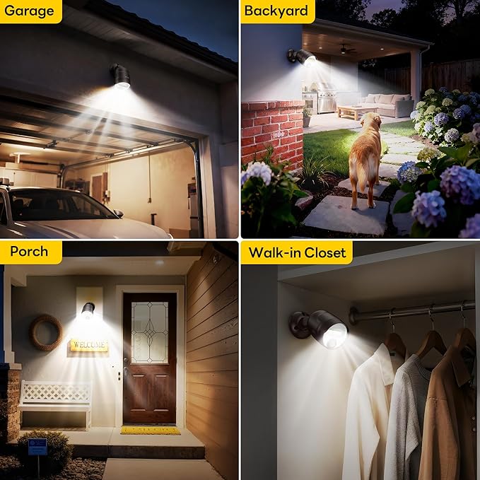 Battery Operated Motion Sensor Light,4000mAh Rechargeable Battery Powered Spotlight 600 Lumen Outdoor IP65 Waterproof for Porch,Yard,Wall,Garden with Dusk to Dawn (Brown-1pcs)