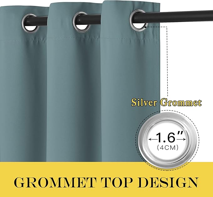 NICETOWN Blackout Greyish Blue Curtains & Drapes for Living Room - Thermal Insulated Solid Grommet Sound Reducing Energy Saving Window Treatments for Porch/Hall, 1 Panel, W52 x L90
