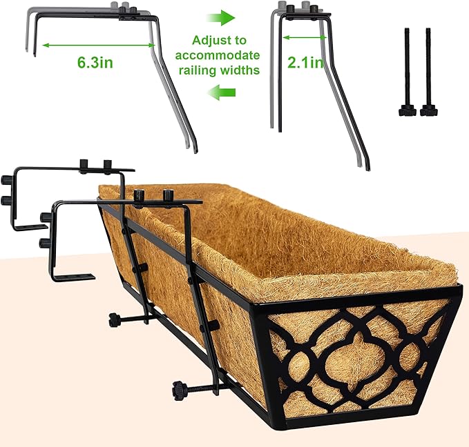 2pcs 30 Inch Window Deck with Coco Liner, 30" Window Boxes Horse Trough with Coconut Coir Liner, Metal Hanging Flower Planter Window Basket Deck Railing Planter Boxes for Outdoor Indoor Lawn