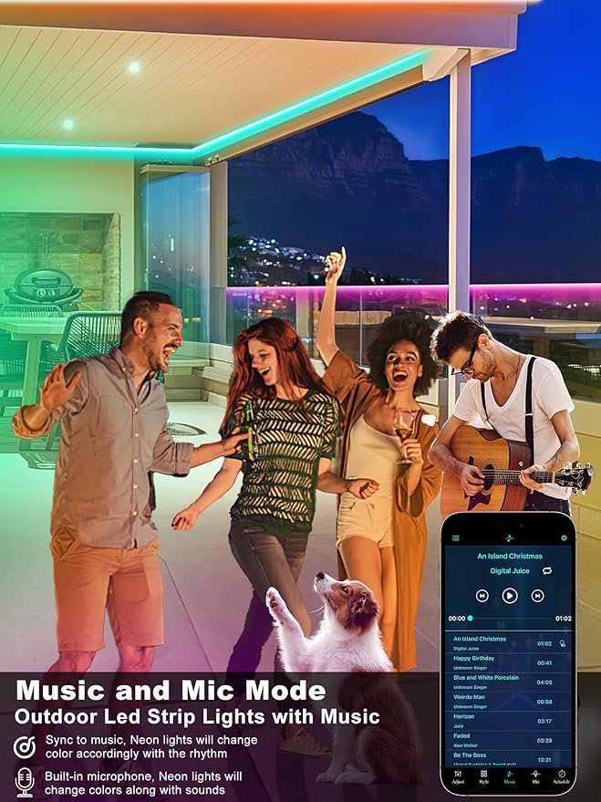 Outdoor Led Strip Lights Waterproof 198ft (2*99ft), Ip65 Outside Led Light Strip Waterproof with Remote and App Control, Exterior Led Rope Lights Music Syne RGB Strip Lights for Bedroom Decor