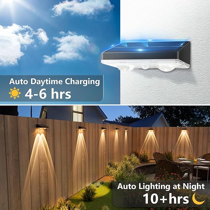 NIORSUN Solar Fence Lights,12 Pack Solars Deck Light,Warm White Color,Outdoor Bulb Waterproof Led IP65,Power Patio Lamp with Lenses for Outside/Backyard/Railing/Yard(Black)