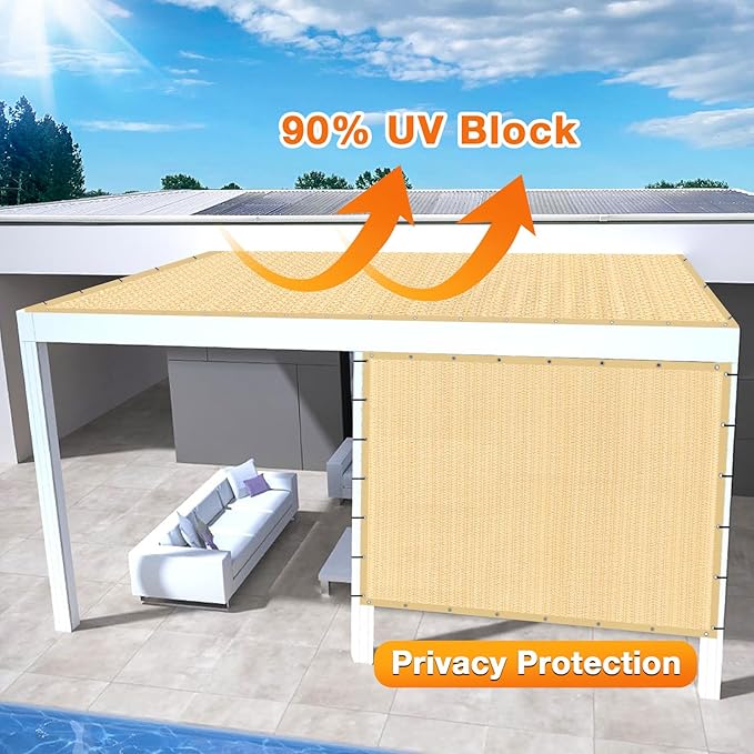 Artpuch Outdoor Pergola Shade Cover 9' X 24' Sun Shade Cloth with Grommets, 90% UV Protection Canopy Patio Privacy Screen (Customized Available) GN107, Wheat