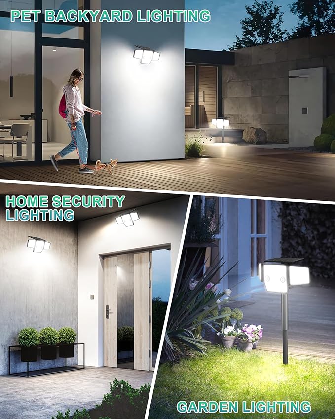 Solar Outdoor Lights with Stakes, 2500LM 180° PIR Motion Sensor, 360° Wide Angle Illumination, In-Ground or Wall Mount, IP65 Waterproof, 3 Modes, 236 LEDs Security Flood Light, 2 Pack