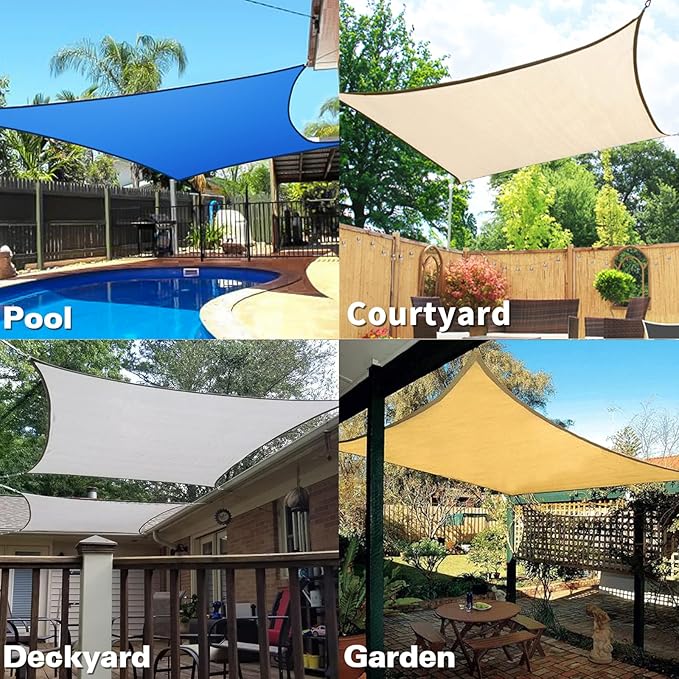 KANAGAWA Sun Shade Sail 7'x13' Blue Rectangle UV Block Canopy Awning Shelter Fabric Cloth Screen for Outdoor Patio Garden Backyard