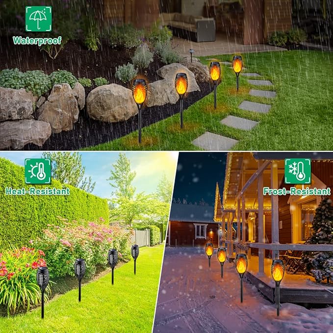 IkeeRuic Solar Lights Outdoor, Solar Torch Light with Flickering Flame for Outdoor Decor, Solar Garden Lights, Waterproof Outdoor Lighting, Flame Torches for Outside Patio Pathway Yard Decorations
